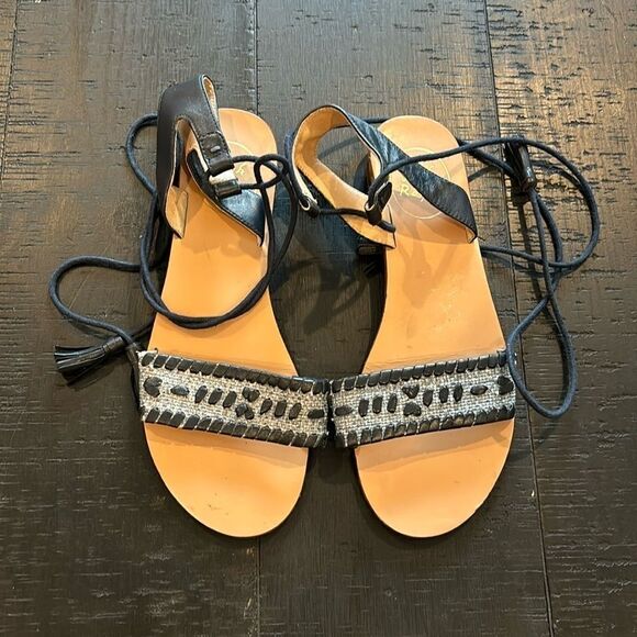 Jack Rogers Shoes - Jack Rogers Women's Blue Tasseled Ankle Wrap Sandals Size 6.5​​​​​